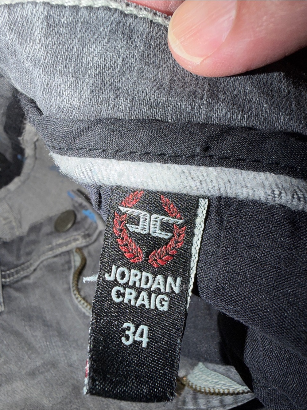 Jordan Craig Grey Distressed Denim Shorts with Blue Paint Accents - Picture 4 of 4